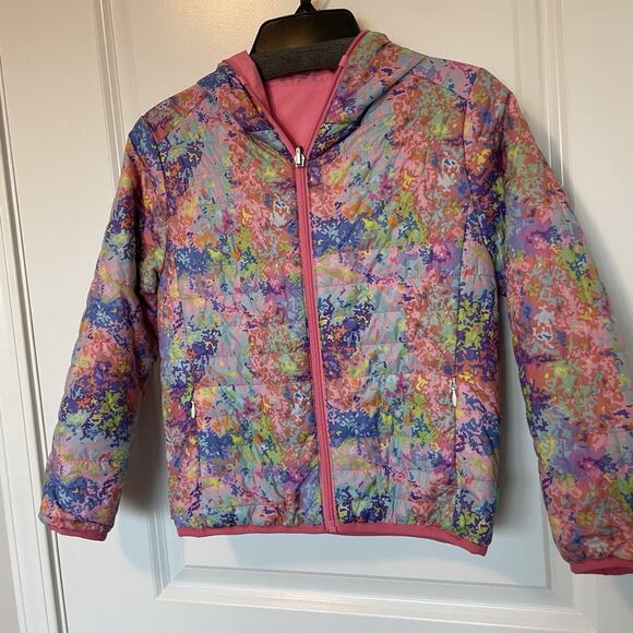 NWT Save The Duck Reversible Puffer Jacket Coat Size 6 Pink Multicolor Abstract - Picture 3 of 15